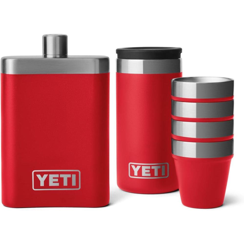 imageYETI 7 oz Flask with Color Matching Set of Shot Glasses Rescue Red