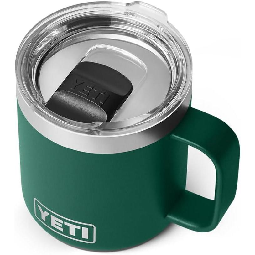 imageYETI Rambler 10 oz Ceramic Lined Stackable Mug Vacuum Insulated Stainless Steel with MagSlider Lid Tropical PinkBlack Forest Green
