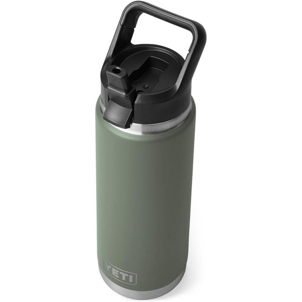 imageYETI Rambler 26 oz Bottle Vacuum Insulated Stainless Steel with Straw Cap WhiteCamp Green