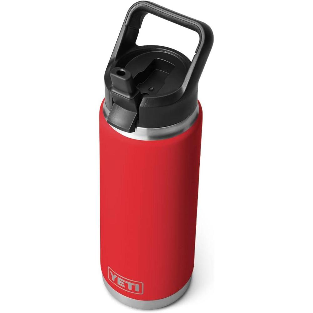 imageYETI Rambler 26 oz Bottle Vacuum Insulated Stainless Steel with Straw Cap WhiteRescue Red