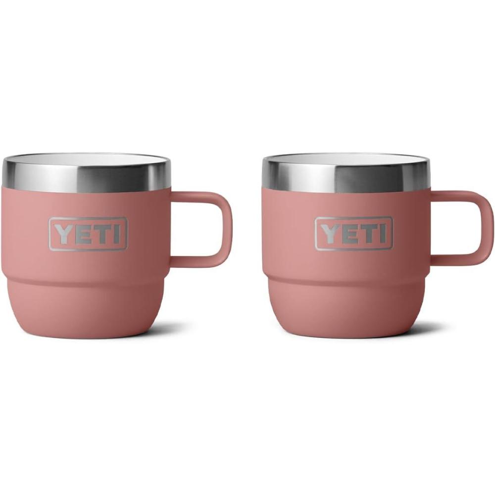 imageYETI Rambler 6 oz Stackable Mug Stainless Steel Vacuum Insulated EspressoCoffee Mug 2 PackSandstone Pink