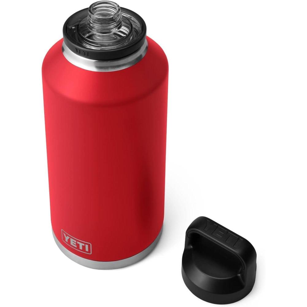 imageYETI Rambler 64 oz Bottle Vacuum Insulated Leakproof Stainless Steel with Chug Cap NavyRescue Red