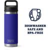 YETI Rambler 18 oz Bottle, Vacuum Insulated, Stainless Steel with Chug Cap, White(Offshore Blue)