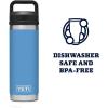 YETI Rambler 18 oz Bottle, Vacuum Insulated, Stainless Steel with Chug Cap, White(Pacific Blue)