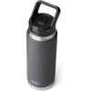 YETI Rambler 26 oz Bottle, Vacuum Insulated, Stainless Steel with Straw Cap, White(Black Stone-Textured)