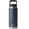 YETI Rambler 26 oz Bottle, Vacuum Insulated, Stainless Steel with Straw Cap, White(Navy)