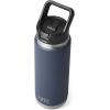 YETI Rambler 26 oz Bottle, Vacuum Insulated, Stainless Steel with Straw Cap, White(Navy)