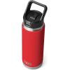 YETI Rambler 26 oz Bottle, Vacuum Insulated, Stainless Steel with Straw Cap, White(Rescue Red)