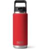 YETI Rambler 26 oz Bottle, Vacuum Insulated, Stainless Steel with Straw Cap, White(Rescue Red)