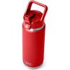 YETI Rambler 26 oz Bottle, Vacuum Insulated, Stainless Steel with Color Matching Straw Cap(Rescue Red)