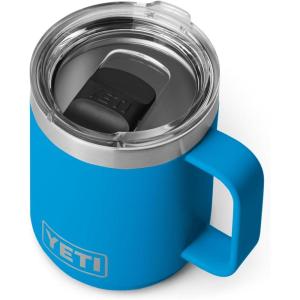 YETI Rambler 10 oz Stackable Mug, Vacuum Insulated, Stainless Steel with MagSlider Lid, White(Big Wave Blue)