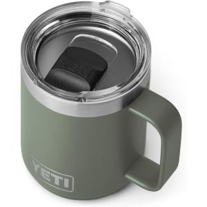 YETI Rambler 10 oz Stackable Mug, Vacuum Insulated, Stainless Steel with MagSlider Lid, White(Camp Green)