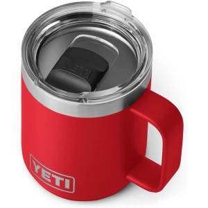 YETI Rambler 10 oz Stackable Mug, Vacuum Insulated, Stainless Steel with MagSlider Lid, White(Rescue Red)
