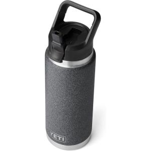 YETI Rambler 26 oz Bottle, Vacuum Insulated, Stainless Steel with Straw Cap, White(Black Stone-Textured)
