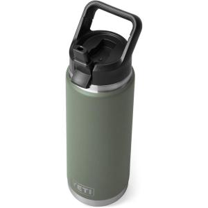YETI Rambler 26 oz Bottle, Vacuum Insulated, Stainless Steel with Straw Cap, White(Camp Green)
