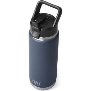 YETI Rambler 26 oz Bottle, Vacuum Insulated, Stainless Steel with Straw Cap, White(Navy)