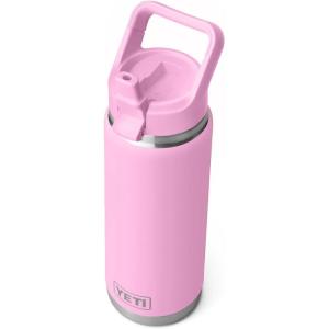 YETI Rambler 26 oz Bottle, Vacuum Insulated, Stainless Steel with Straw Cap, White(Power Pink)