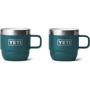 YETI Rambler 6 oz Stackable Mug, Stainless Steel, Vacuum Insulated Espresso/Coffee Mug, 2 Pack(Agave Teal)