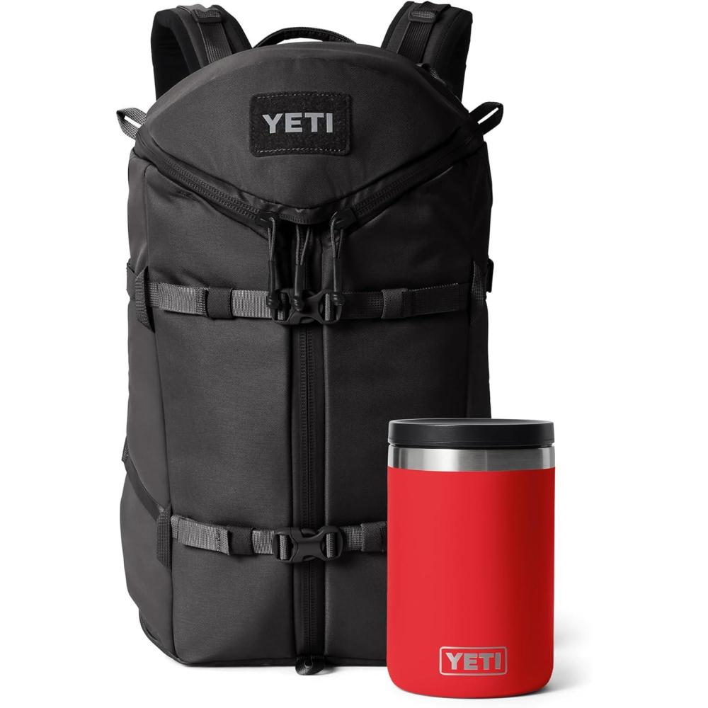 imageYETI Black Ranchero Backpack 22L AllDay Utility Pack Structured and Durable with Rambler 16 oz Food Jar Vacuum Insulated Stainless Steel With Airtight Lid Rescue Red