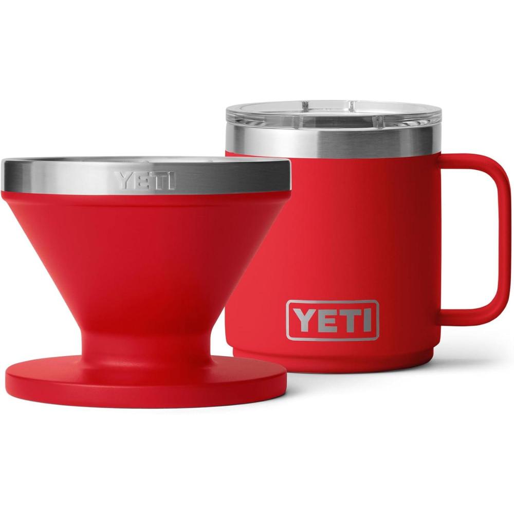 imageYETI Rambler 10 oz Ceramic Lined Stackable Mug Vacuum Insulated Stainless Steel with MagSlider Lid Pour Over Coffee Maker Accessory Ramblers Rescue Red