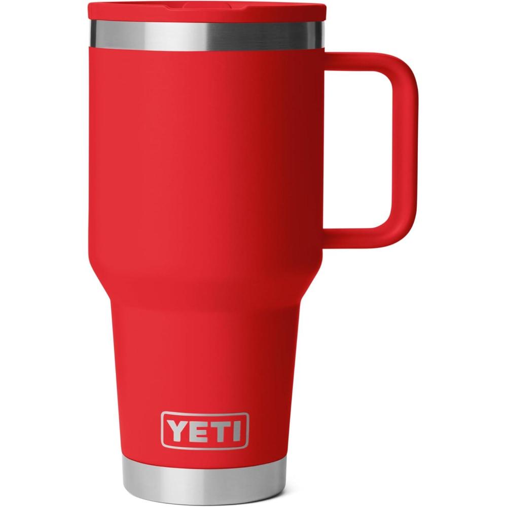 imageYETI Rambler 30 oz Travel Mug with Flip Straw Lid  Stainless Steel Vacuum Insulated Leakproof Cup Holder FriendlyRescue Red