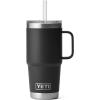 YETI Rambler 25 oz Tumbler with Handle and Straw Lid, Travel Mug Water Tumbler, Vacuum Insulated Cup with Handle, Stainless Steel, Rescue Red(Black)