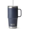 YETI Rambler 25 oz Tumbler with Handle and Straw Lid, Travel Mug Water Tumbler, Vacuum Insulated Cup with Handle, Stainless Steel, Rescue Red(Navy)