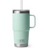 YETI Rambler 25 oz Tumbler with Handle and Straw Lid, Travel Mug Water Tumbler, Vacuum Insulated Cup with Handle, Stainless Steel, Rescue Red(Seafoam)