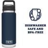 YETI Rambler 26 oz Bottle, Vacuum Insulated, Leakproof, Stainless Steel with Chug Cap(Navy)