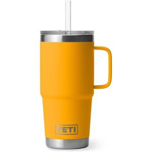 YETI Rambler 25 oz Tumbler with Handle and Straw Lid, Travel Mug Water Tumbler, Vacuum Insulated Cup with Handle, Stainless Steel, Rescue Red(Beekeeper)
