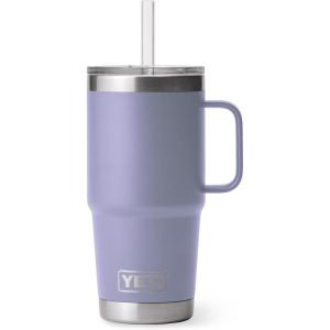 YETI Rambler 25 oz Tumbler with Handle and Straw Lid, Travel Mug Water Tumbler, Vacuum Insulated Cup with Handle, Stainless Steel, Rescue Red(Cosmic Lilac)