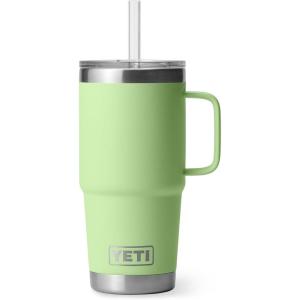 YETI Rambler 25 oz Tumbler with Handle and Straw Lid, Travel Mug Water Tumbler, Vacuum Insulated Cup with Handle, Stainless Steel, Rescue Red(Key Lime)