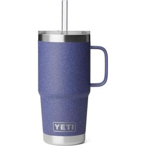 YETI Rambler 25 oz Tumbler with Handle and Straw Lid, Travel Mug Water Tumbler, Vacuum Insulated Cup with Handle, Stainless Steel, Rescue Red(Moon Dust – Textured)