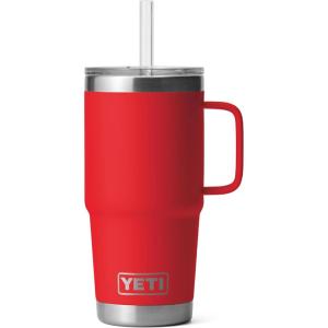 YETI Rambler 25 oz Tumbler with Handle and Straw Lid, Travel Mug Water Tumbler, Vacuum Insulated Cup with Handle, Stainless Steel, Rescue Red(Rescue Red)