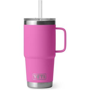 YETI Rambler 25 oz Tumbler with Handle and Straw Lid, Travel Mug Water Tumbler, Vacuum Insulated Cup with Handle, Stainless Steel, Rescue Red(Wildflower Fuchsia)