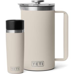YETI Rambler 34 oz. French Press Coffee Maker, (1) 16 oz Travel Bottle, Stainless Steel, Cape Taupe